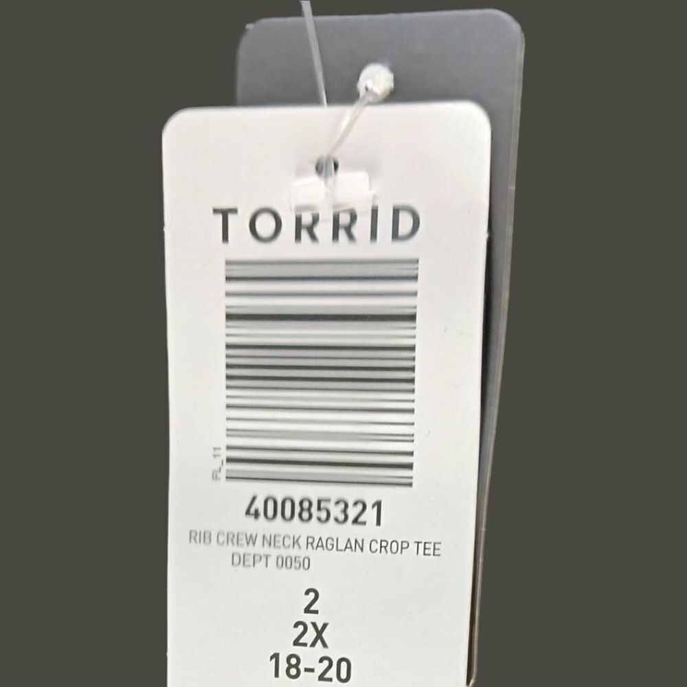 TORRID Plus Size Ribbed Crew Neck Black Raglan Crop Tee - Picture 12 of 14